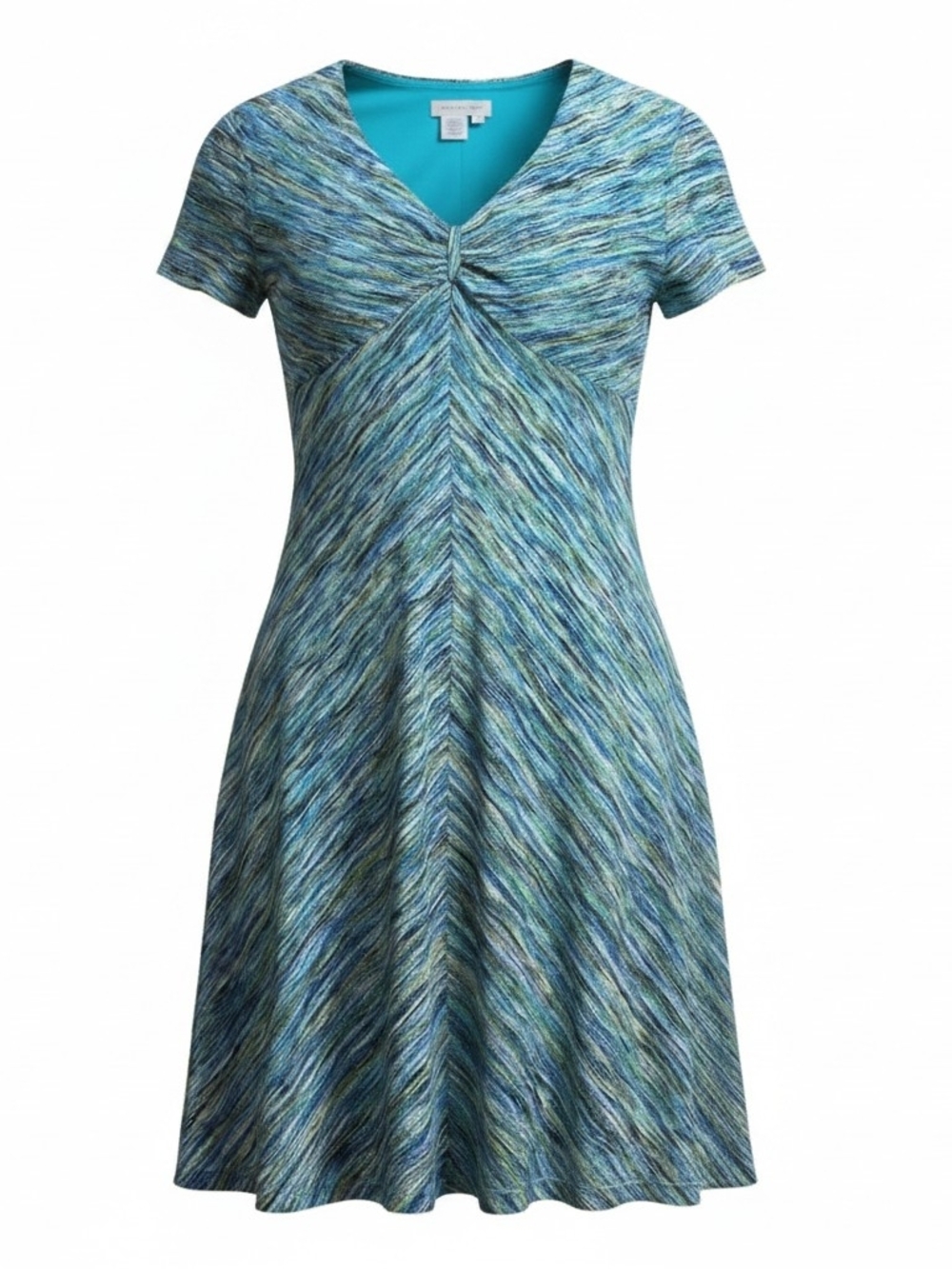 COLDWATER CREEK | Petite Blue Space Dye Knot V-Neck Fit Flare A-Line Dress | M